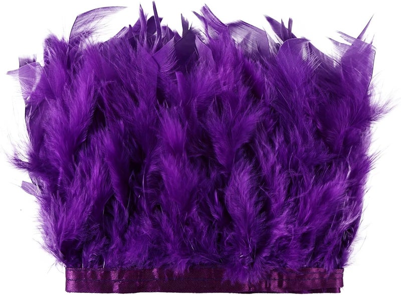 MAOFENG 2 Yards Natural Turkey Feathers Trim Sewing Fringe Fashion Dress Sewing 4-6inch for DIY Handicrafts Costumes Decoration,Purple - Image 1
